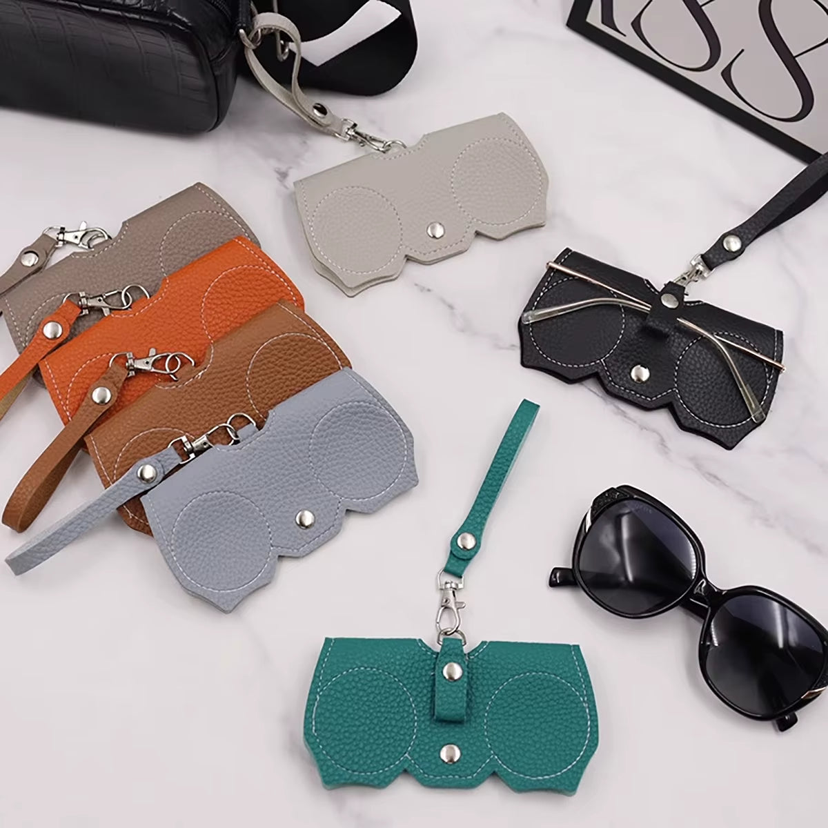 Funda Para Gafas Con Relieve De Litchi, Bonitas Gafas De Sol Colgantes De Cuero PU, Bolsa De Almacenamiento Para Gafas De Lectura, Soporte Portátil Para Gafas De Viaje, 1 Ud.
