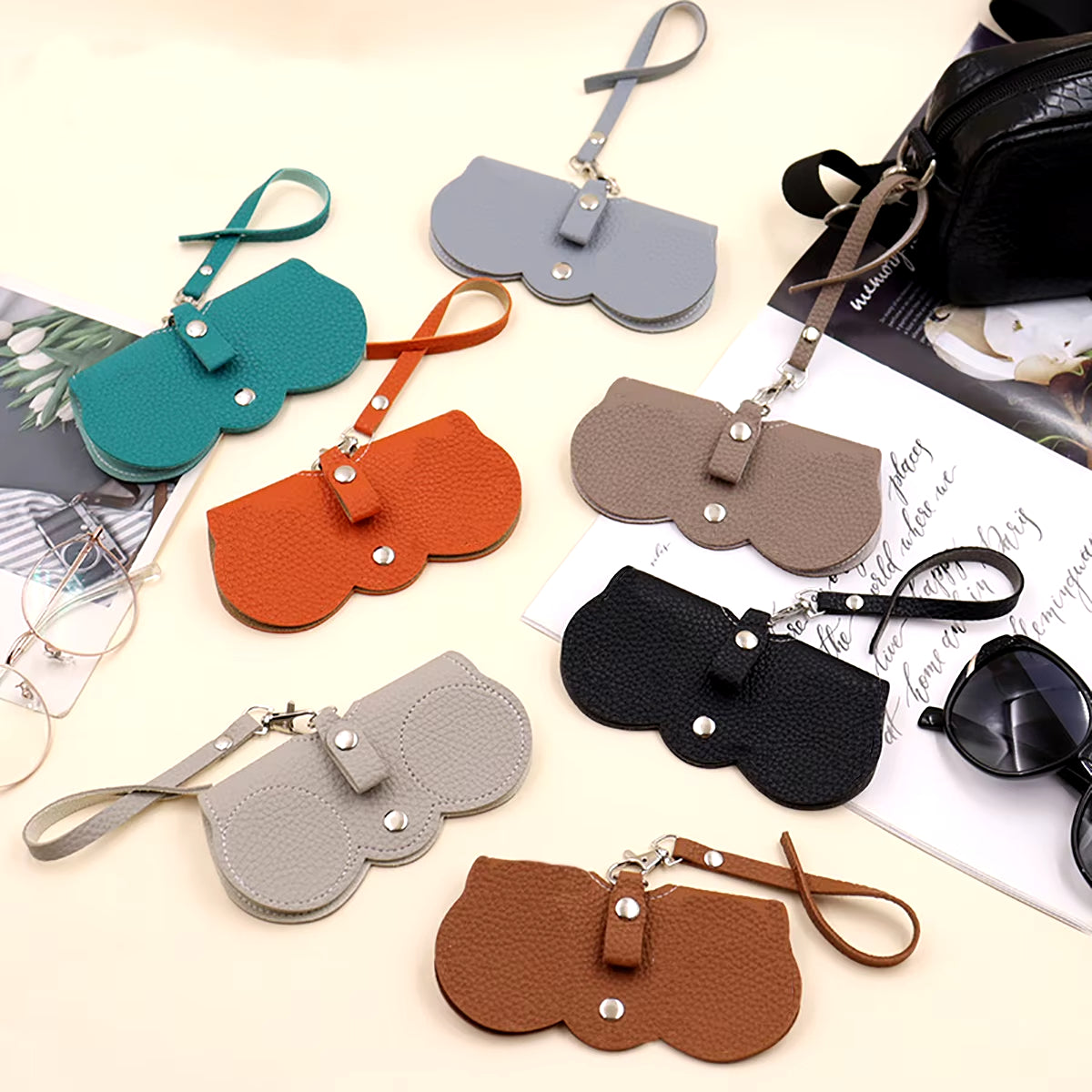 Funda Para Gafas Con Relieve De Litchi, Bonitas Gafas De Sol Colgantes De Cuero PU, Bolsa De Almacenamiento Para Gafas De Lectura, Soporte Portátil Para Gafas De Viaje, 1 Ud.