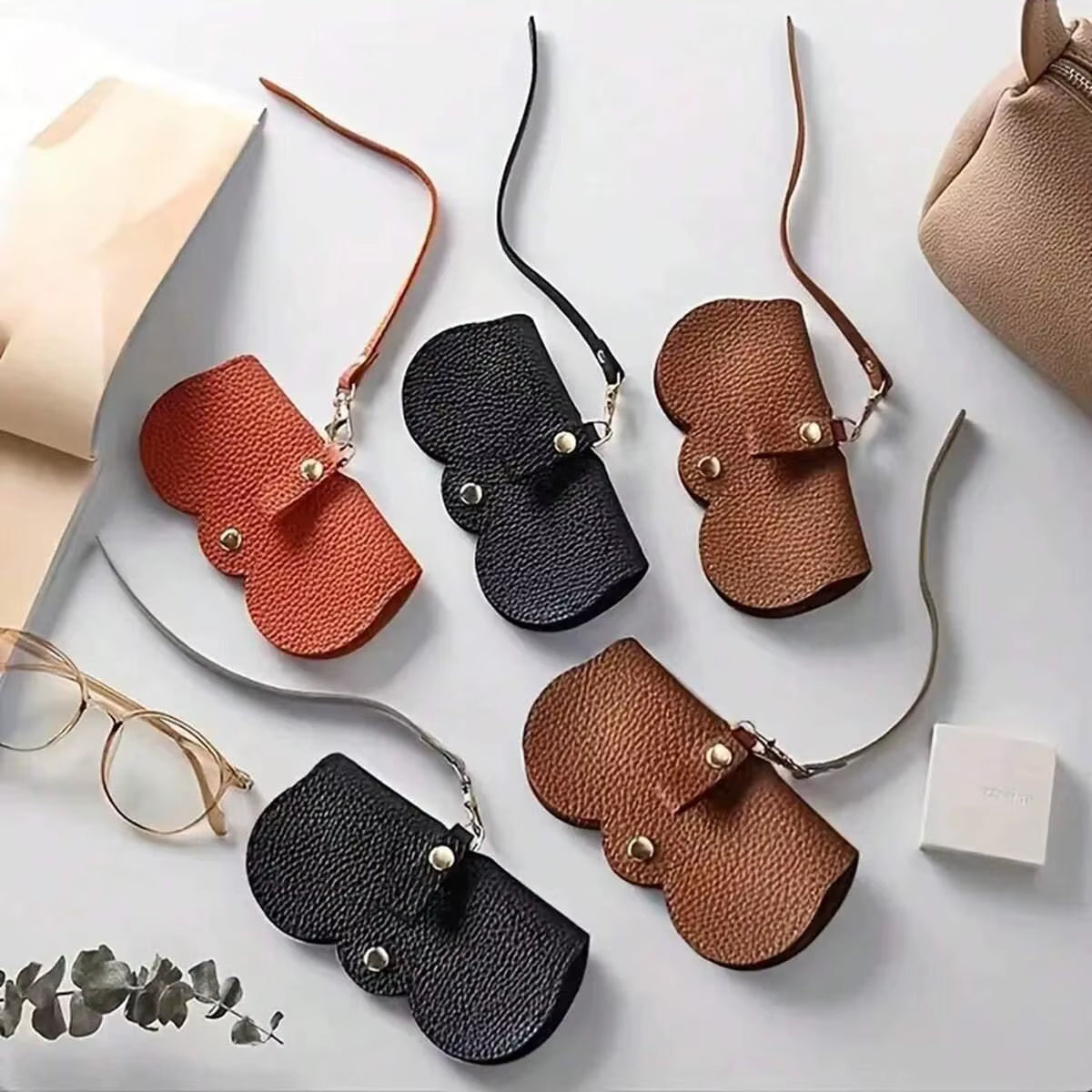 Funda Para Gafas Con Relieve De Litchi, Bonitas Gafas De Sol Colgantes De Cuero PU, Bolsa De Almacenamiento Para Gafas De Lectura, Soporte Portátil Para Gafas De Viaje, 1 Ud.