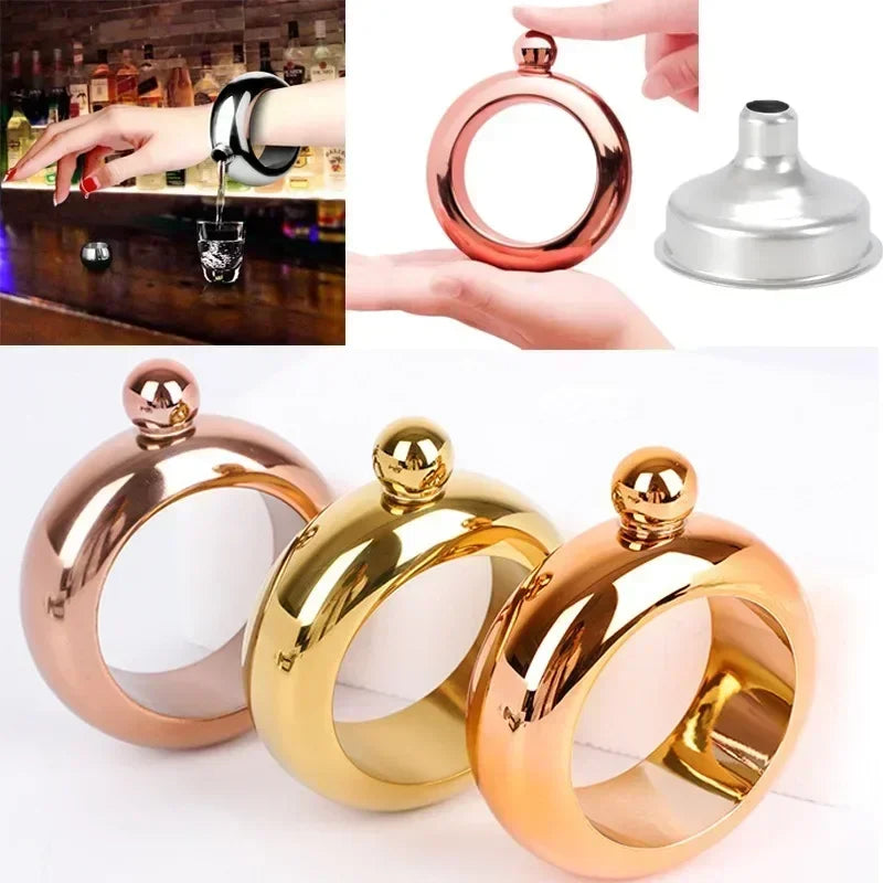 Jarra De Brazalete De Color De Acero Inoxidable, Petaca De Whisky De 3,5Oz Con Pulsera De Embudo, Brazalete Elegante Para Botella De Vino, Frasco De Cadera