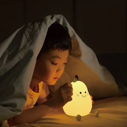 Luz LED Nocturna De Silicona Con Forma De Pera Y Fruta, 7 Colores, Atenuación Táctil, Recargable Por USB, Lámpara De Noche De Dibujos Animados, Decoración Para Dormitorio, Bonito Regalo Para Niños