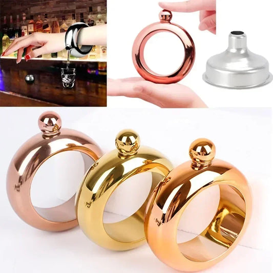 Jarra De Brazalete De Color De Acero Inoxidable, Petaca De Whisky De 3,5Oz Con Pulsera De Embudo, Brazalete Elegante Para Botella De Vino, Frasco De Cadera